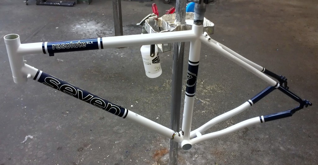 Resolute SLX frame painted snow white with electric blueberry panels