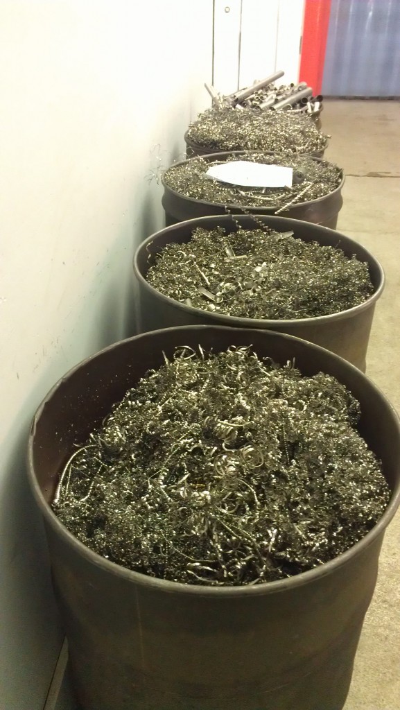 Barrels of titanium shavings for recycling pickup