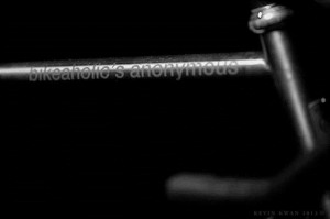 top tube reading 'bikeaholic's anonymous'