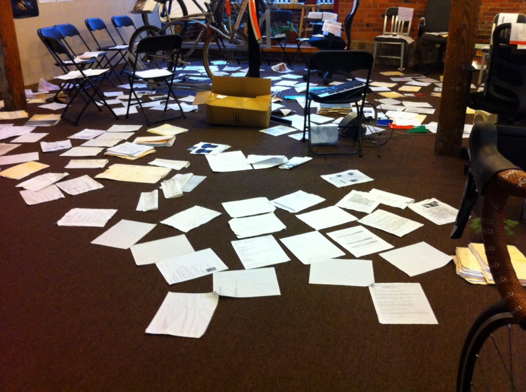 papers drying on the floor