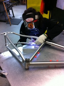 Stef welding the seat stay bridge