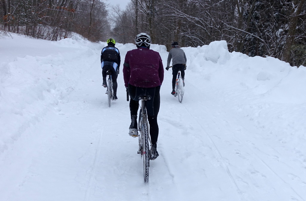 a pack of winter riders