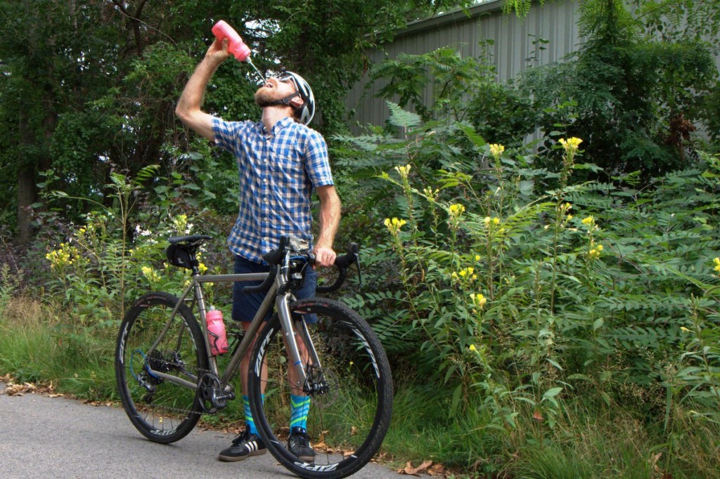 David drinks from his water bottle