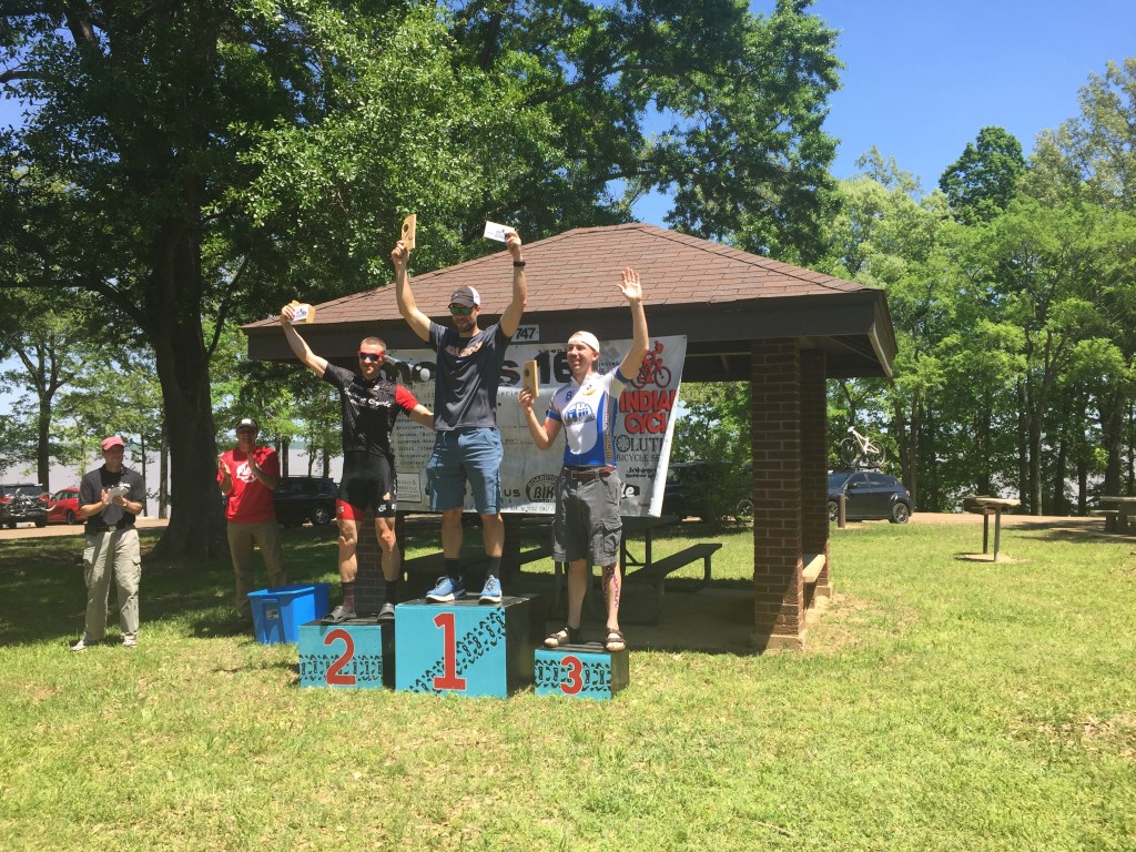 Team Seven Cycles' Hart Robinson on the top podium at Bayou Boiling Point XC race