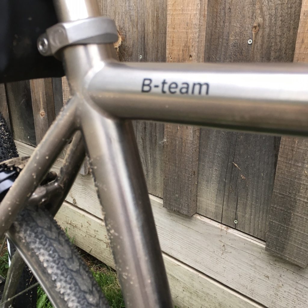B-team name decal on a top tube