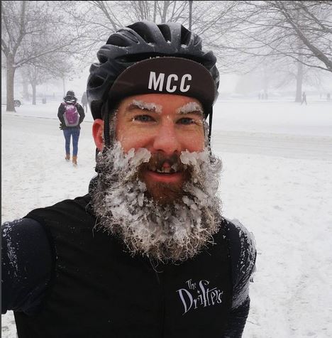 Brad cracks the ice on his beard cracking a smile at CX Nationals