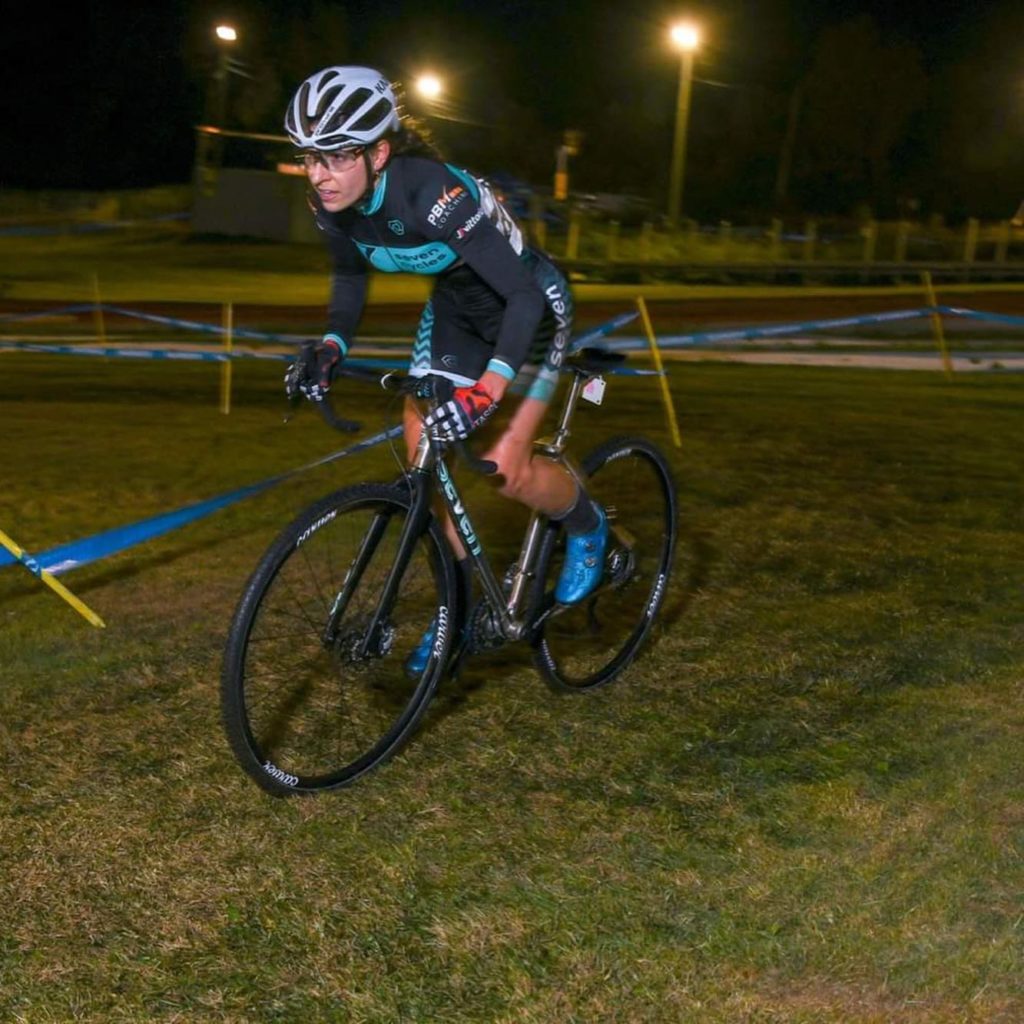 Kelly Catale races Cyclocross at night
