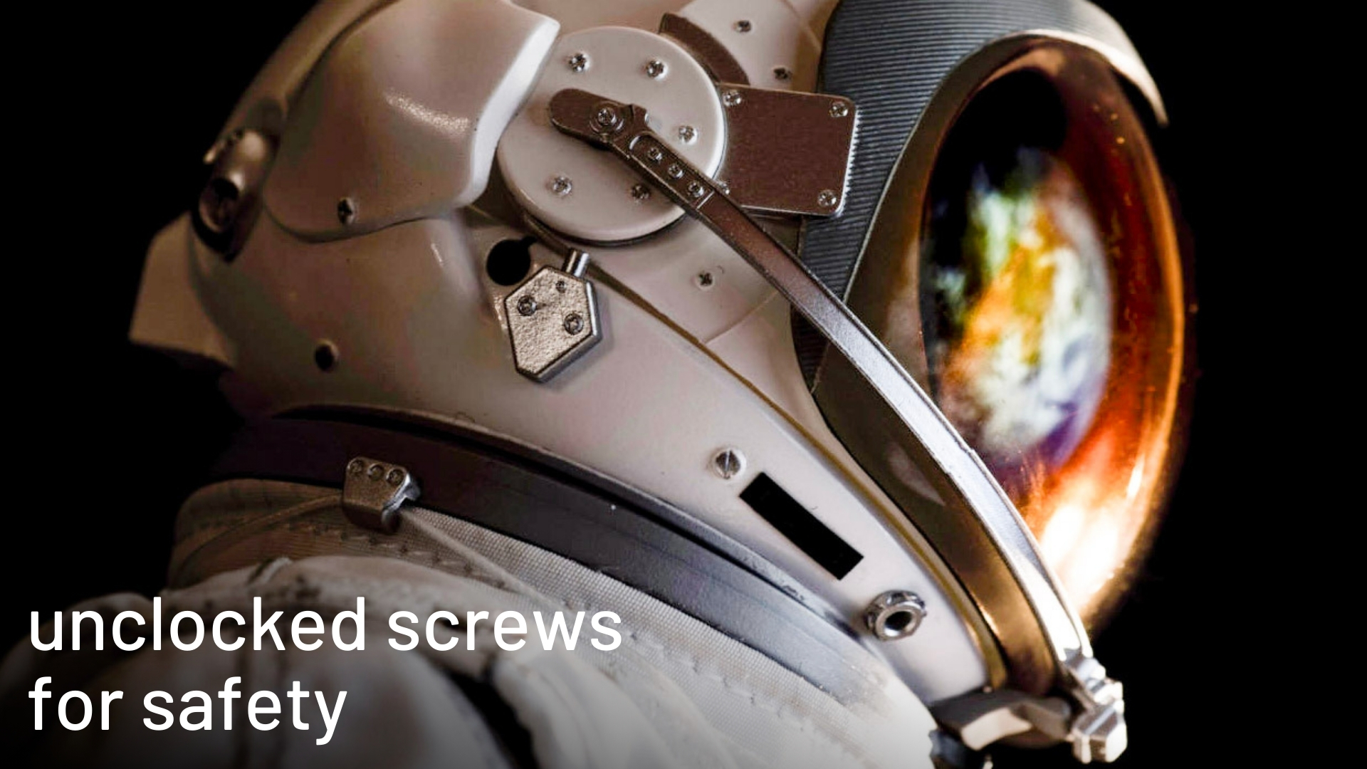 prototype astronaut helmet with unclocked screws
