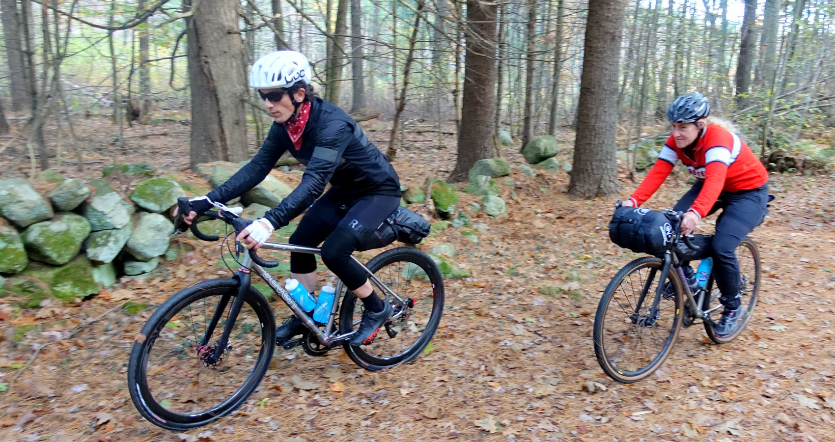 Bikepacking on a New England country road in autumn