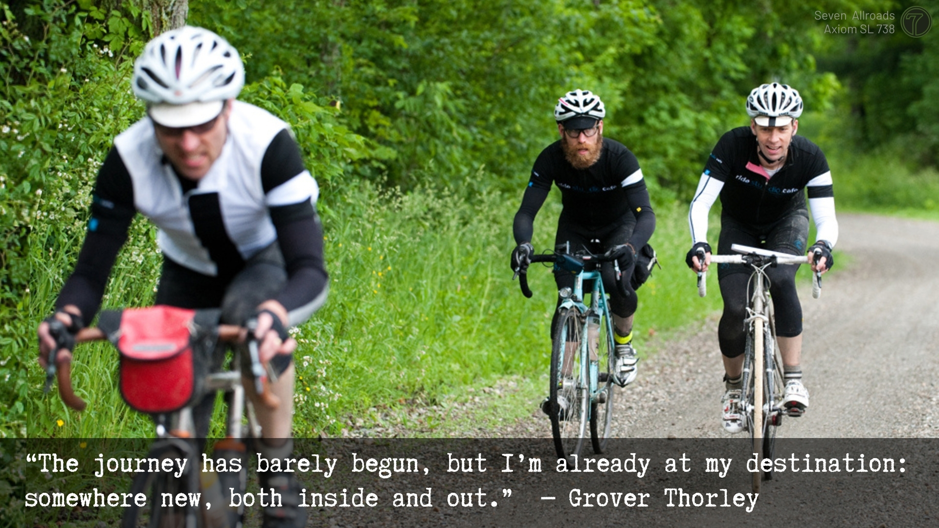 three riders on gravel