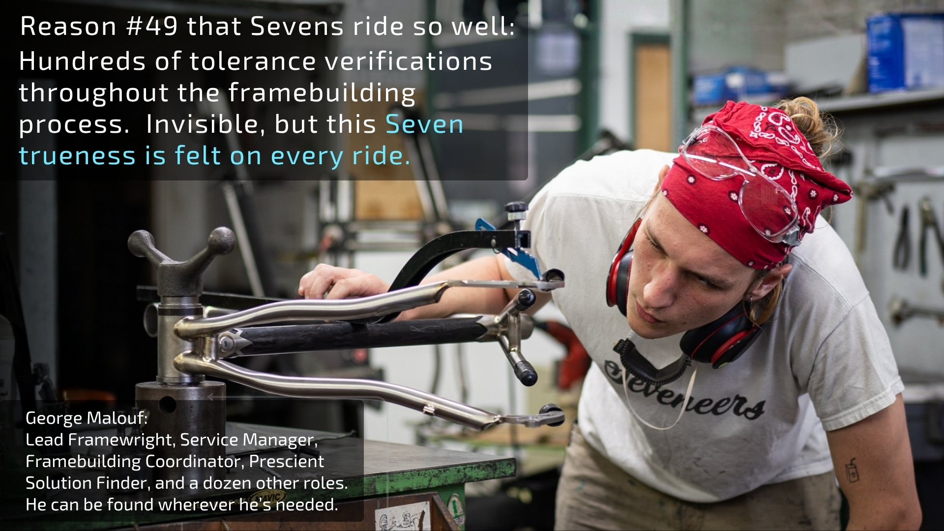 George checking alignment on a frame